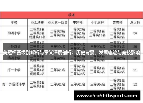 美冠杯赛级别解析与意义深度剖析：历史背景、发展轨迹与竞技影响